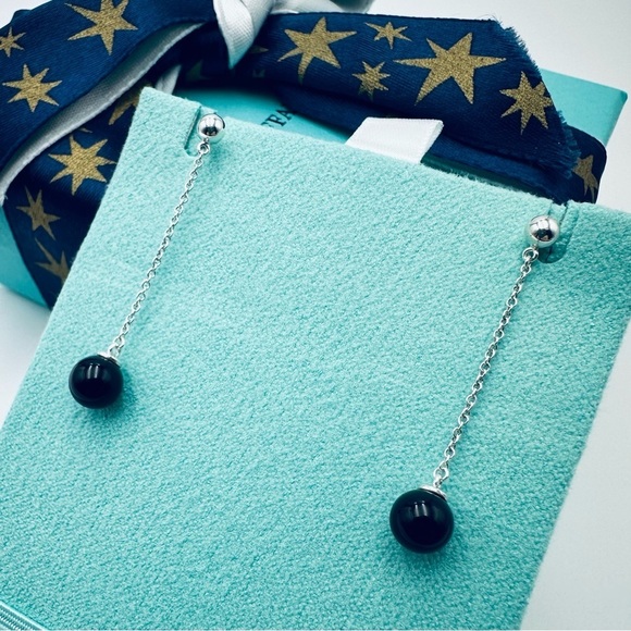 Retired Tiffany & Co. Ziegfeld Onyx Drop Earrings Sterling Silver with Packaging - Picture 4 of 12